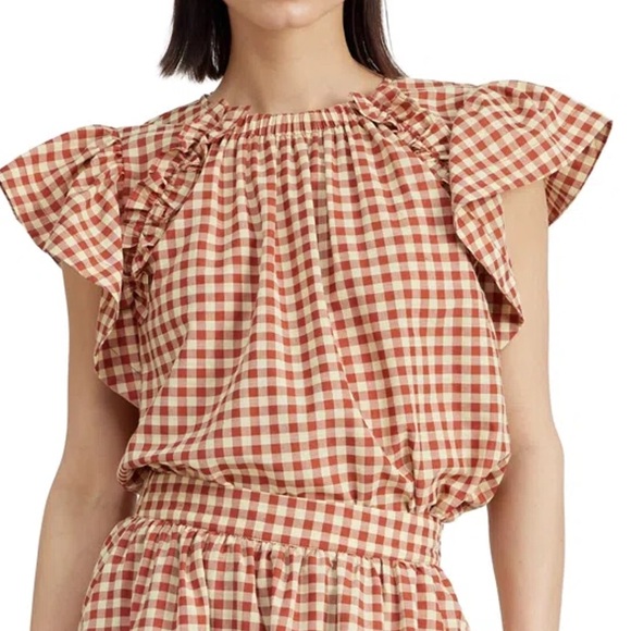 En Saison Tops - En Saison Gingham Ruffle Sleeve Top